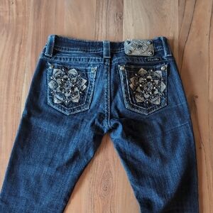 Miss Me Blue Skinny Jeans with Decorative Embellishments